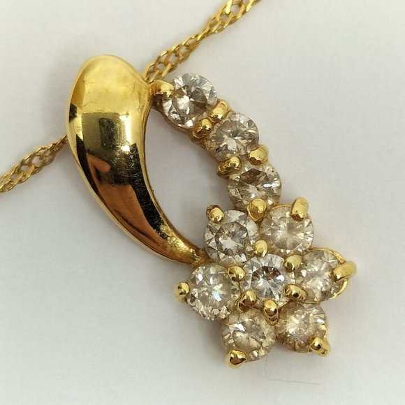 Genuine Italy 18k Yellow Gold Vintage PENDANT Diamond Stone 0.98Ct NECKLACE - Picture 2 of 9